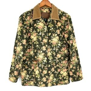 ✨🍂Vtg 90s Ralph Lauren Jacket L Floral Corduroy Chore Equestrian English Country